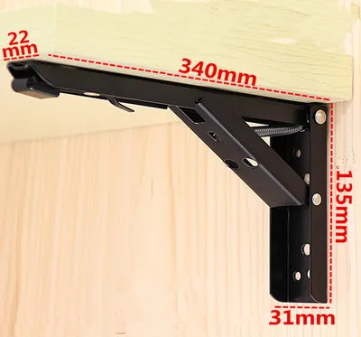 2PCS Težka črna nastavljiv stenski nosilec zložljiva miza polica oklepajih, 340 mm x 135 mm