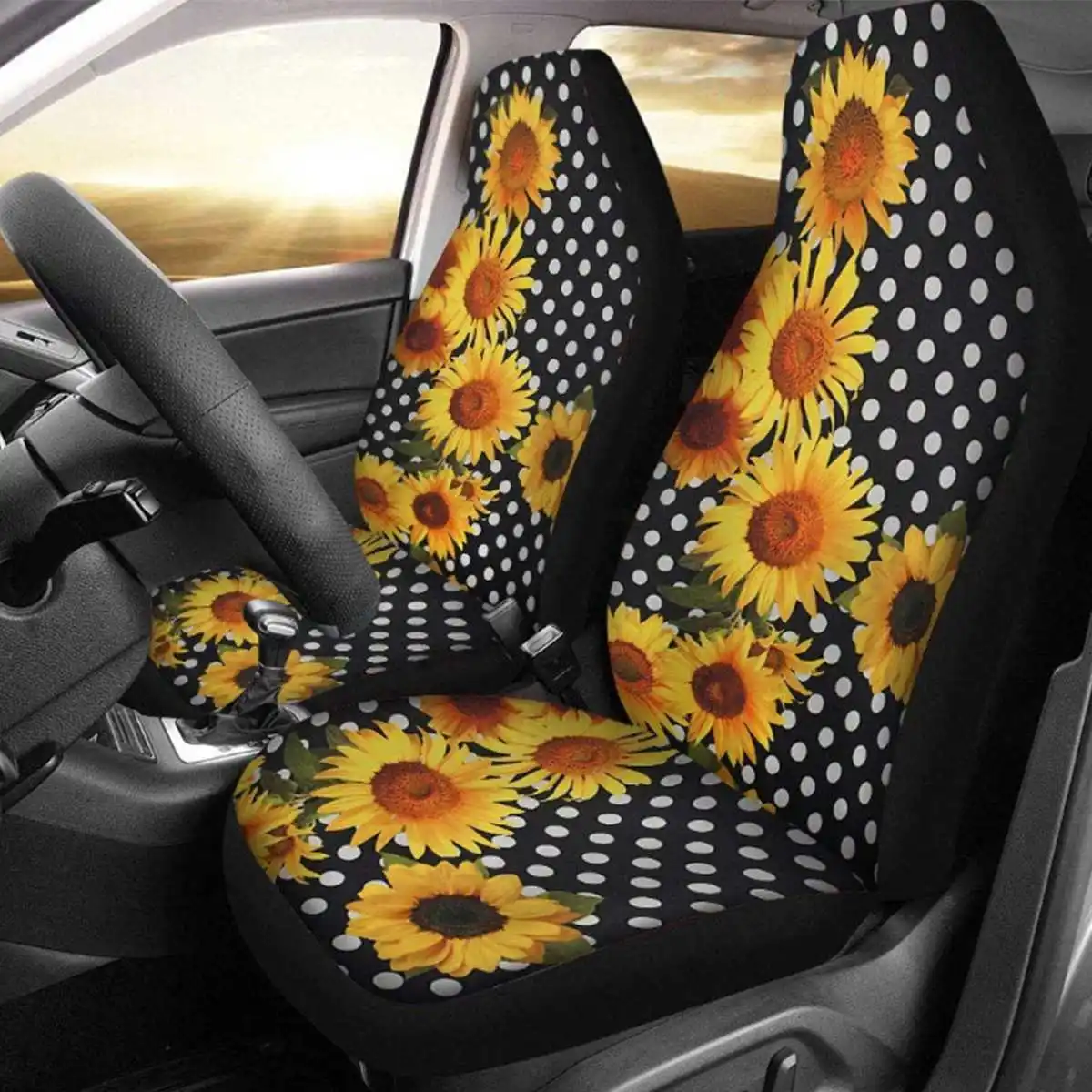 2PCS Universal 3D Avto Sedeža Kritje Cvetovi Sončnic Morju Tiskanje Lobanje Blazine Zaščitnik Primerni Za Za Tovornjak SUV KOMBI Vozila