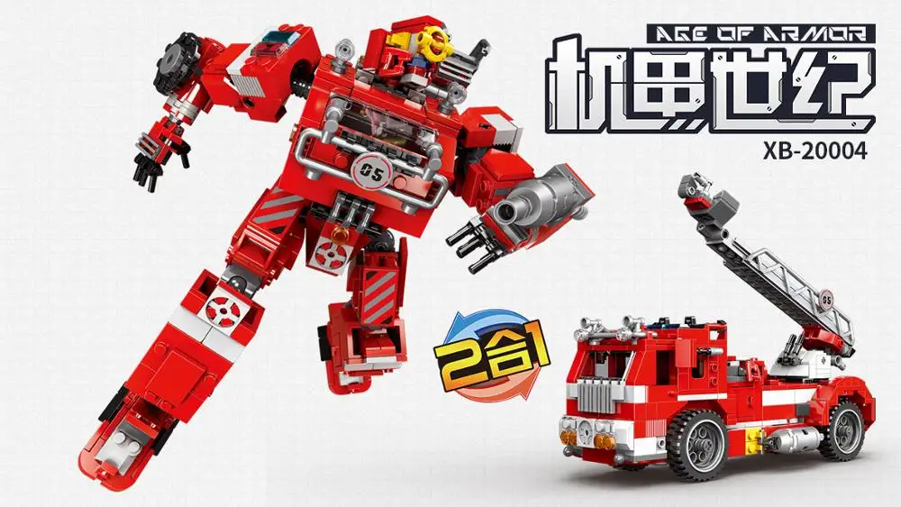 2V1 super Preoblikovanje robot city vozila 2v1 gradnik gasilskega tovornjaka izobraževalne igrače, Gasilec opeke za fante darila