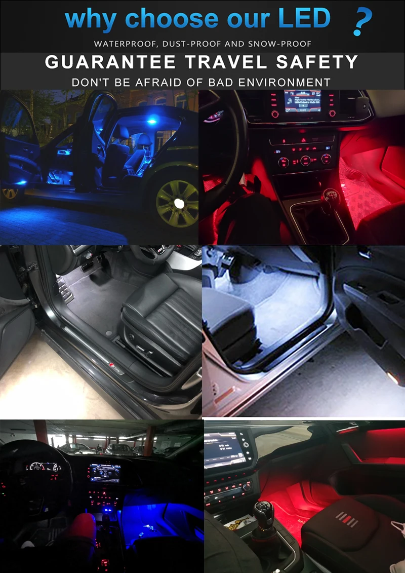 2x Bela Rdeča Modra 18 LED Auto Vrata z Dovoljenjem Svetlobe Avto Footwell/Trunk Lučka Lučka za A4 A6 RS4 RS6 VW Touareg Tiguan Škoda Octavi