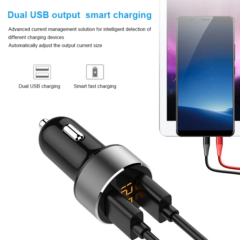 3.6 Dvojno USB Avto Adapter za Polnilnik Za Mobilni Telefon Napetost Polnjenje Za Iphone Xiaomi Digitalni Led Zaslon USB Polnilnik