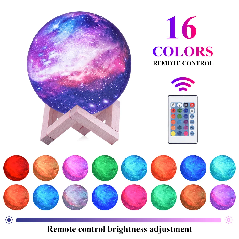 3/7/16 Barve LED Galaxy Lučka na Dotik Spremeni Oddaljen Nadzor LED Noč Lahka 3D Tiskanja Zvezda, Luna Lučka Doma Dekor Ustvarjalni Otroci Darilo