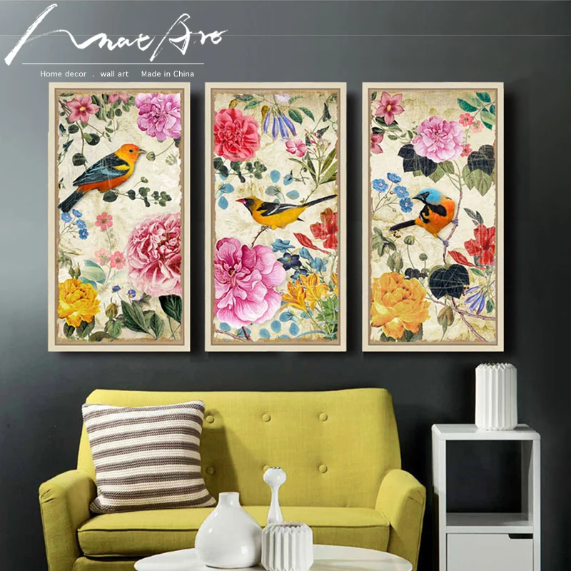 3 kos platno umetnosti Živali cvetje platno umetniško slikarstvo, plakatov in fotografij dekorativne slike bird duvar tablolar za dnevno sobo