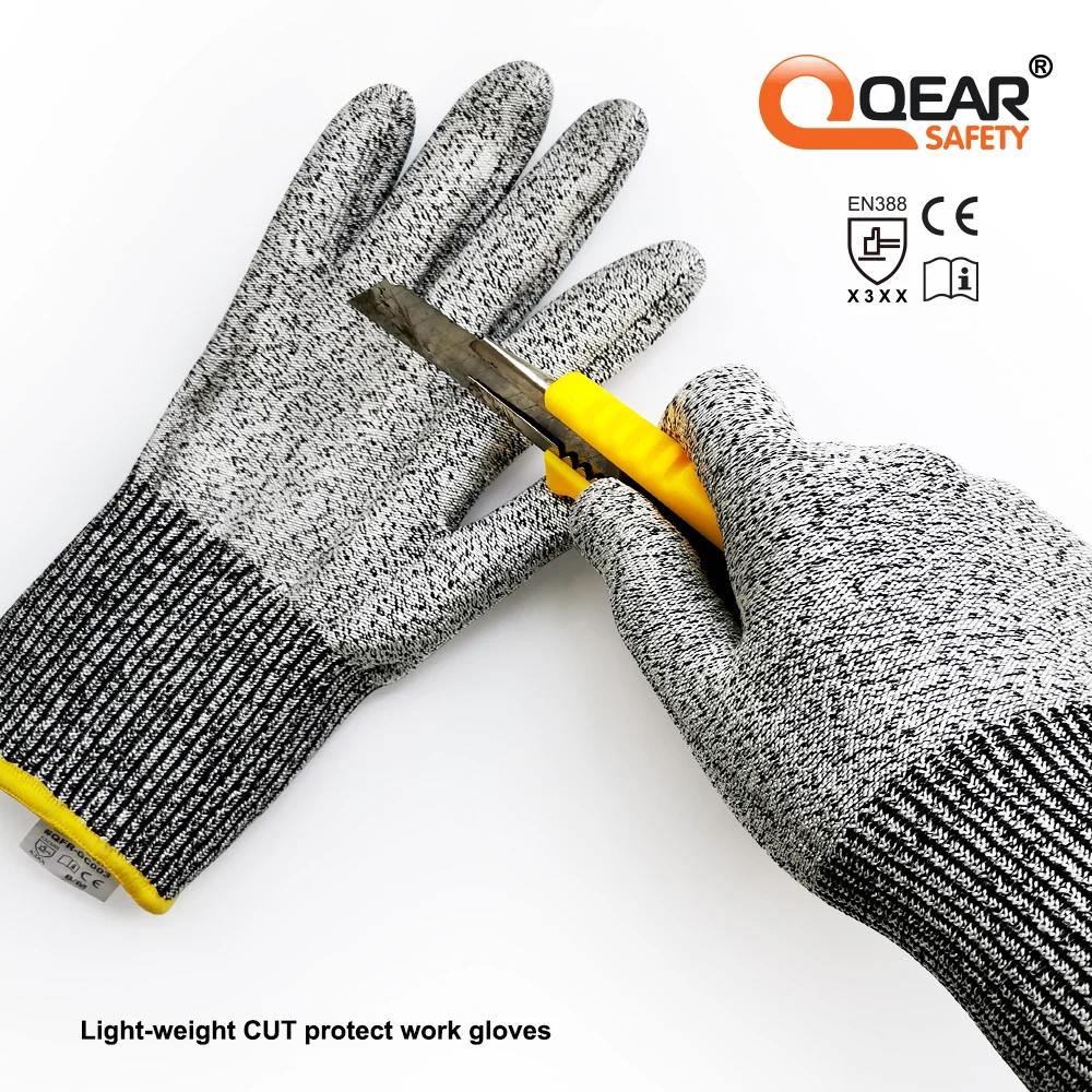 3 pari QearSafety cut zaščito raven 3 HPPE pleteno podlogo varnostne rokavice, non-prevlečeni, veliko spretnostjo, primerni za roko