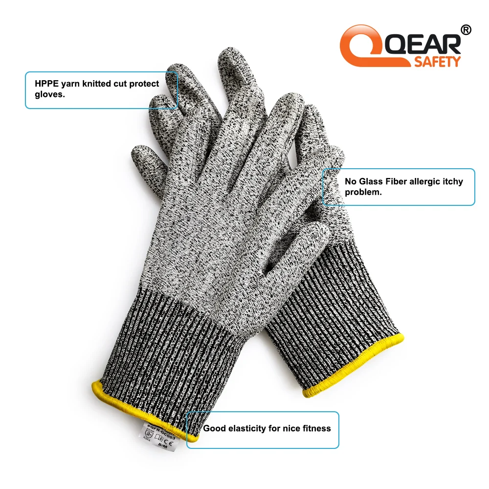 3 pari QearSafety cut zaščito raven 3 HPPE pleteno podlogo varnostne rokavice, non-prevlečeni, veliko spretnostjo, primerni za roko