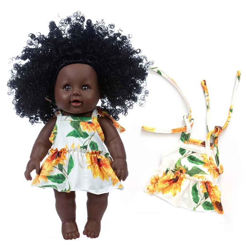 30 cm Simulacije Afriške Kodraste Lutke Mehko Vinil Črno Kožo Preporod Lutka z Obleko Glavo Dojenčke Igrajo Hiša Igrača