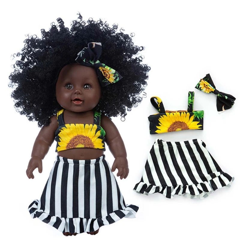 30 cm Simulacije Afriške Kodraste Lutke Mehko Vinil Črno Kožo Preporod Lutka z Obleko Glavo Dojenčke Igrajo Hiša Igrača