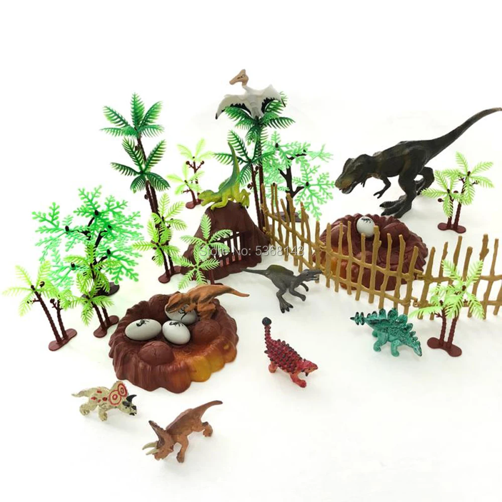 30 Kos Plastike Dinozavri Številke Igrače Nastavite, Realni Dinozavri Dreves & Rocks,Dinozaver Jajca in Gnezda,za Igrače za Otroke Set