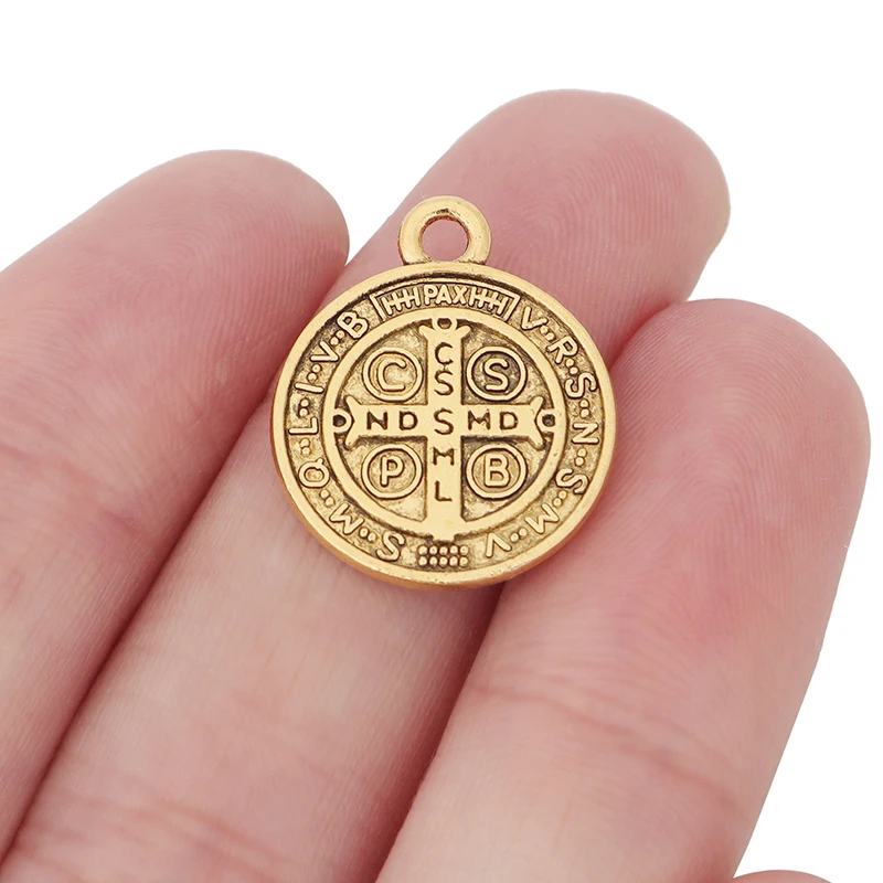 30 x Antično Zlata/Srebrna Barva Sveti Benedikt Medaljo Križ Križ Čare Obeski Kroglice za Nakit, Izdelava Pribor 18 mm