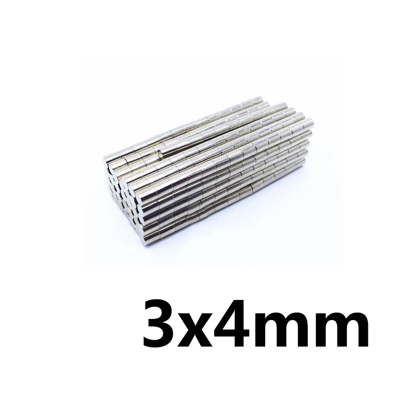 300/500/1000pcs 3x4 mm N35 Super Močan Valj Magnetom iz Redkih Zemelj 3 mm*4 mm Okroglih Neodim Magneti 3x4mm Mini Majhen Magnet