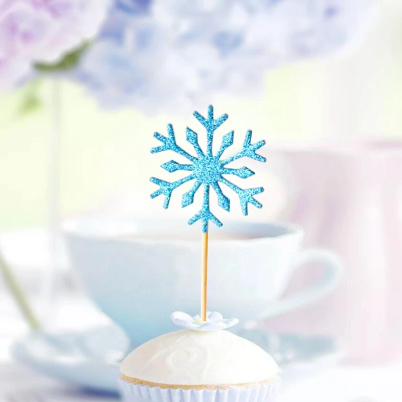 300 kos Snežinka Cupcake Toppers Izbirčen rojstni dan vesel Božič Stranka Otrok, Fantje Dekleta zamrznjenem ledu snežinka Torto Dekoracijo