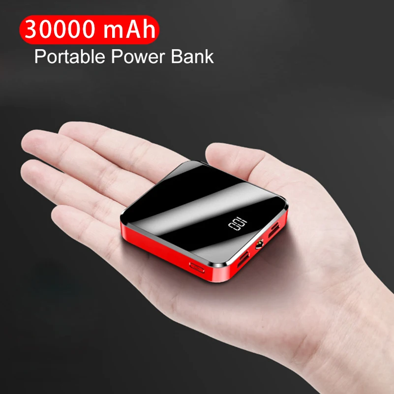 30000mAh Mini Power Bank Prenosni Polnilec Ogledalo Zaslon LED Zaslon Powerbank Zunanji Baterijski Paket Poverbank Za Mobilne Telefone