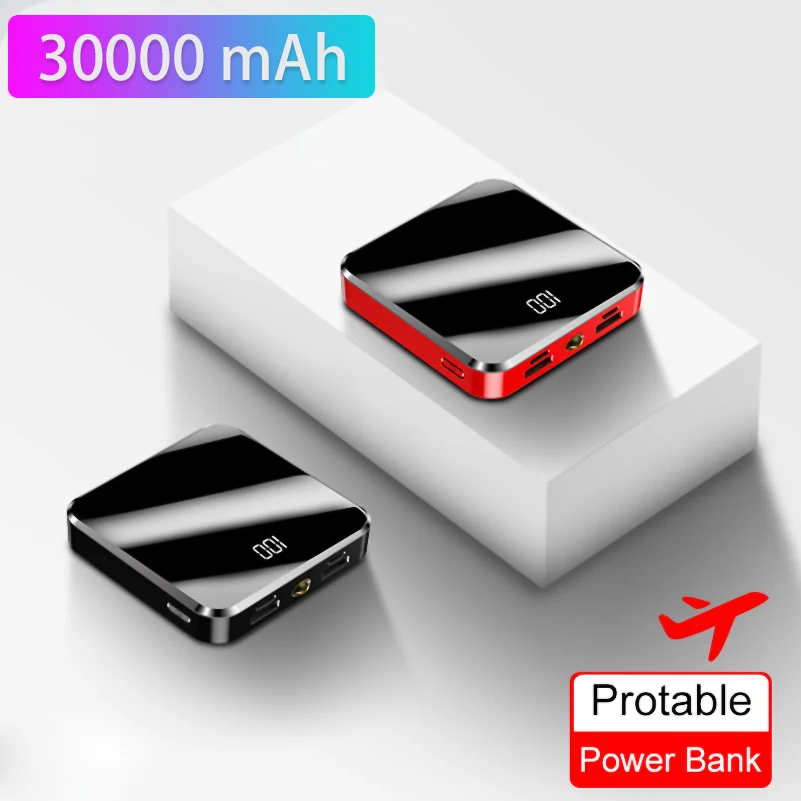 30000mAh Mini Power Bank Prenosni Polnilec Ogledalo Zaslon LED Zaslon Powerbank Zunanji Baterijski Paket Poverbank Za Mobilne Telefone
