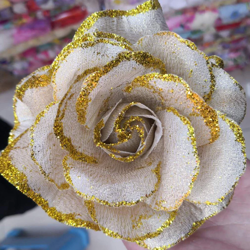 30PCS Gold Rose Umetne Svile Cvetja Glave Za Poročno Dekoracijo DIY Venec Darilo Polje Scrapbooking Obrti Ponaredek Cvet Glave