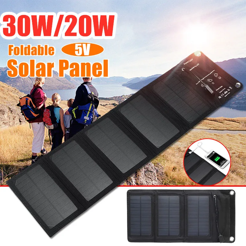 30W/20W 5V Zložljivi USB solarnimi Prenosni Zložljive Sončne Celice Nepremočljiva solarnimi Polnilnik za Mobilne naprave Baterije Polnilnik