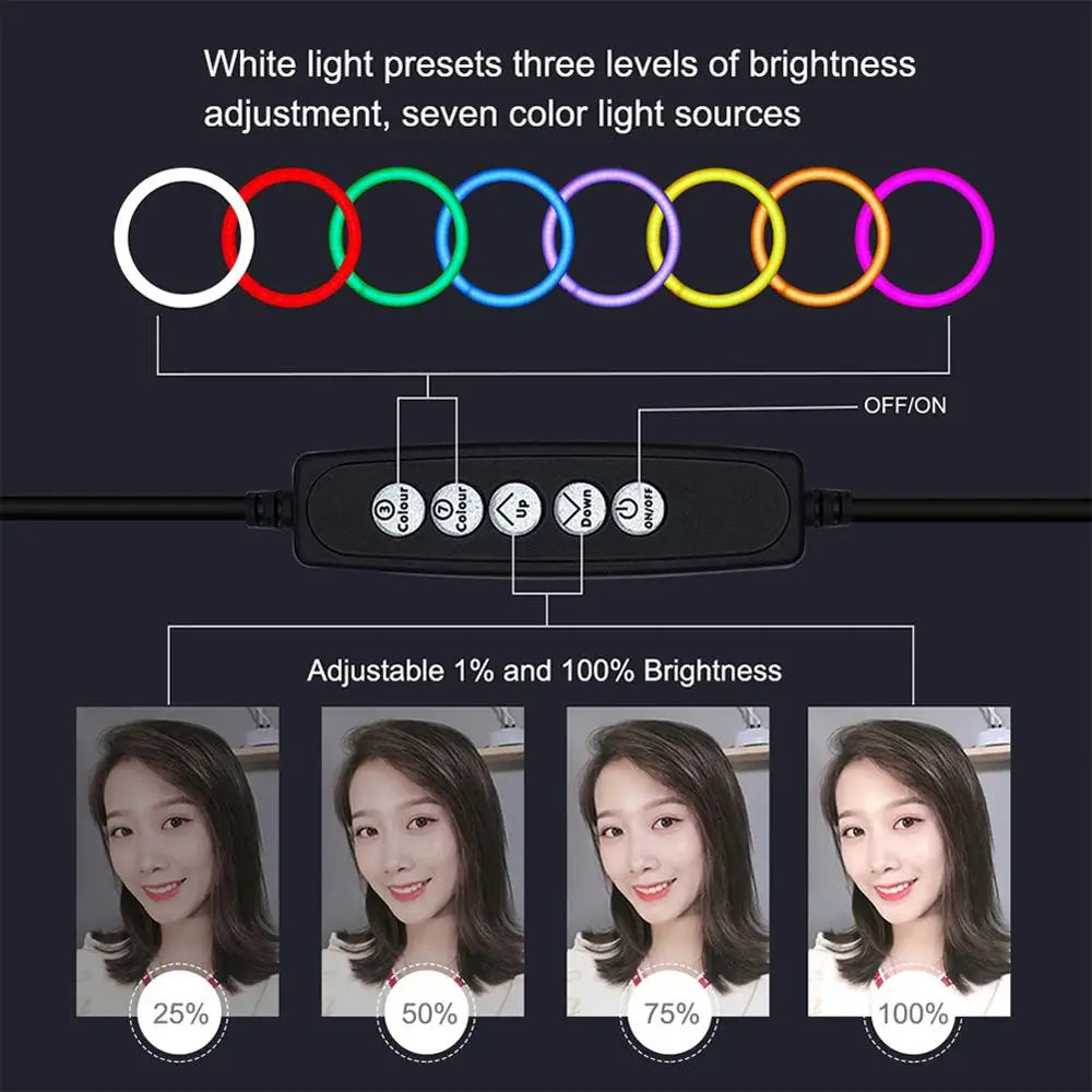 33 cm RGB Zatemniti LED Selfie Obroč Svetlobe Barvne 10 13 Palčni Telefon Fotoaparat z Bliskavico Video Ličila Lučka