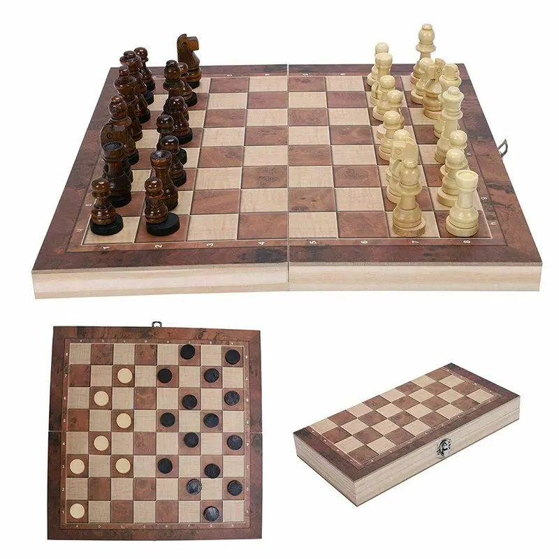 34*34 cm Zložljive Lesene Mednarodnih Šah, Dama Nastavite Zložljive Igre Smešno Igri Chessmen Zbirka Prenosne Igre