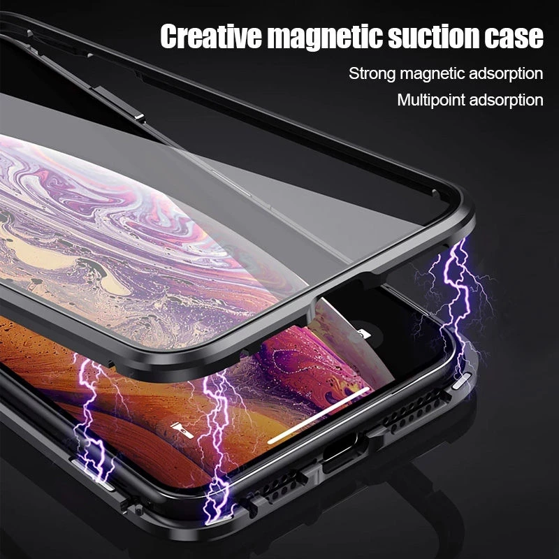 360 Full Metal Magnetno Ohišje Za iPhone 11 Pro XS Max X XR 6 7 8 Plus Dvostranski Kaljeno Steklo Magnet Adsorpcije Telefon Kritje