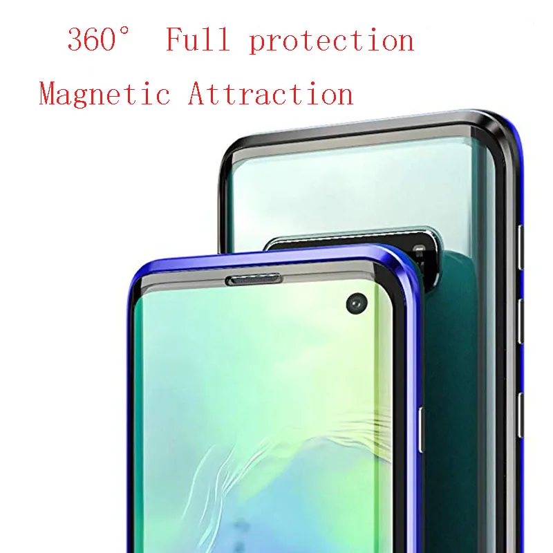 360 Full Metal Magnetno Ohišje Za Samsung Galaxy S8 S9 S10 S20Plus Opomba 9 8 10 Plus S10 5G Primeru Dvojno Stranicami, Kaljeno Steklo Pokrova