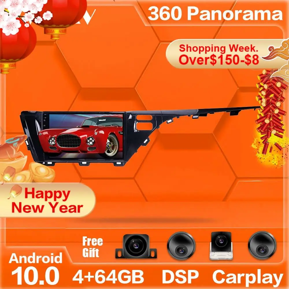 360 Kamere Carplay IPS Zaslon Za Toyota Camry 2018 2019 Android 10 Večpredstavnostna Avto Player, GPS, Avdio Radio Snemalnik Glavo