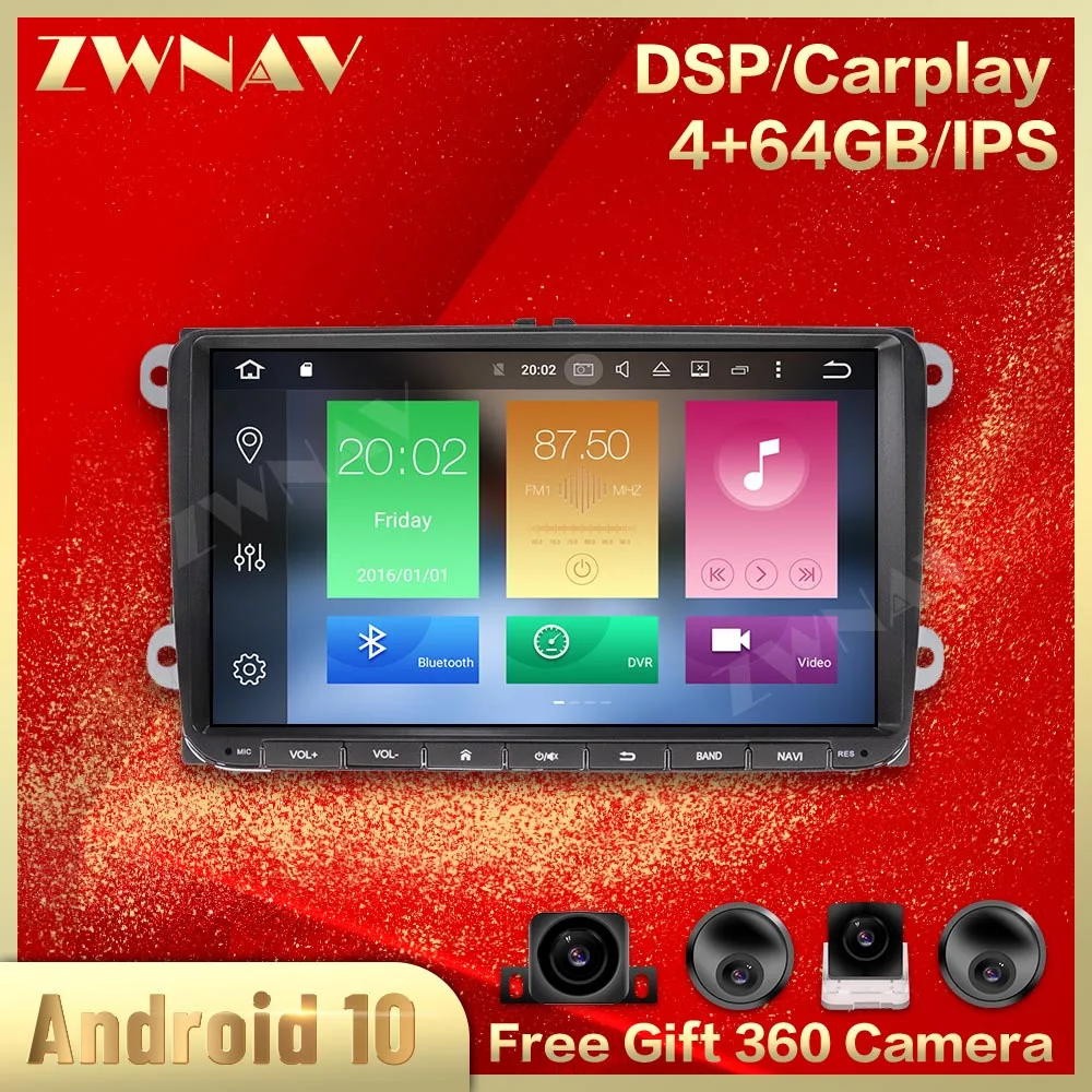 360 Kamere Carplay IPS Zaslon Za Volkswagen serije univerzalno Android 10 Večpredstavnostna Avto Player, GPS, Avdio Radio Snemalnik Glavo