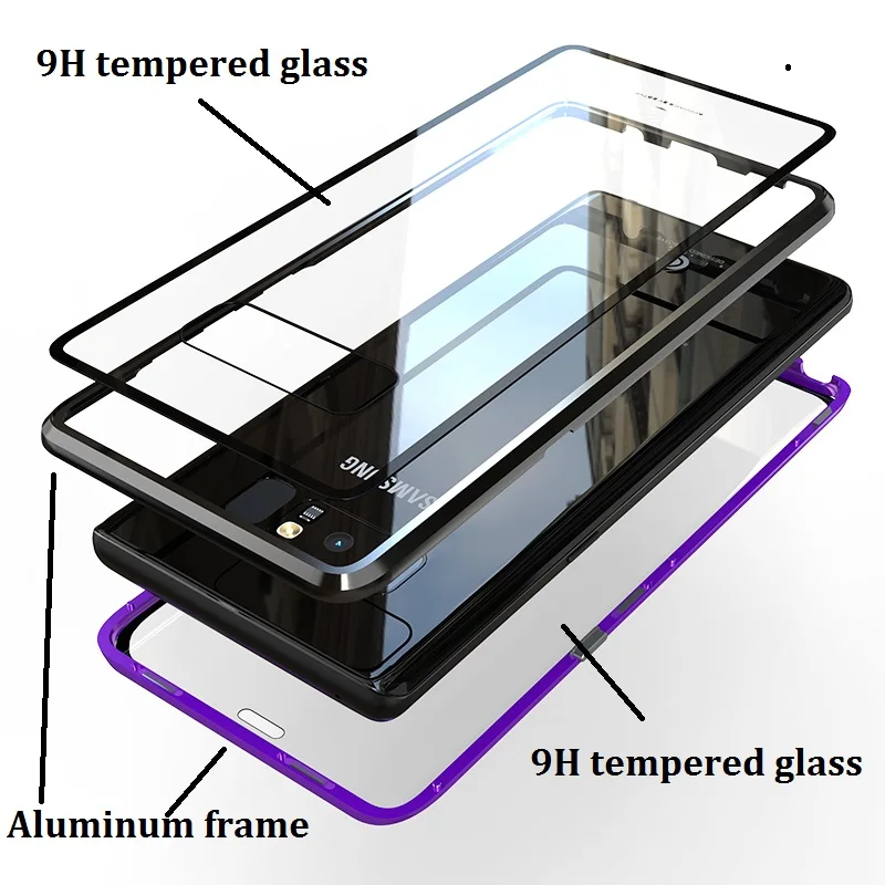 360 Popolno Zaščito Magnetni Adsorpcije Luksuzni Ohišje Za Samsung Galaxy Note8 Sprednji pokrov kaljeno steklo Filp coque Magnet Funda