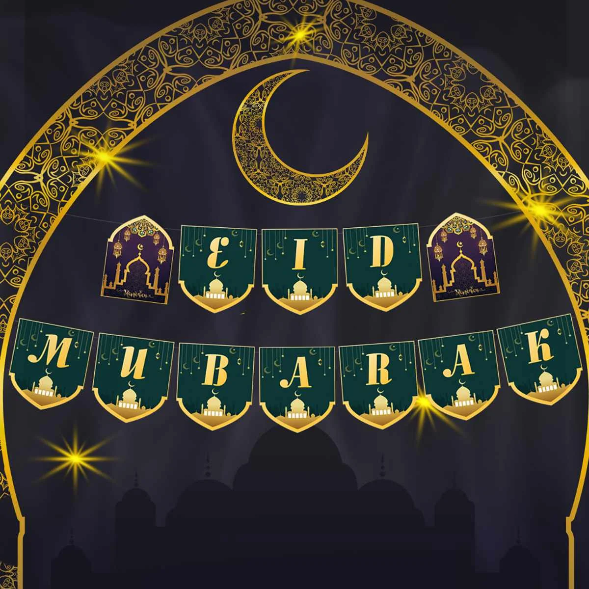 37Pcs/Set Eid Ramadana Mubarak Pentagram Baner Stranka Folija Baloni Doma Dekor Folijo za enkratno uporabo samodejno zaprti