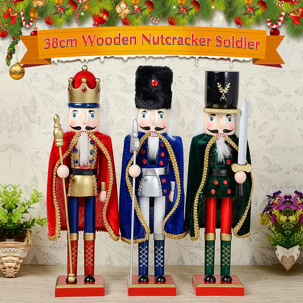38 cm Nutcracker Lutkovno Božični Okraski, Namizne Dekoracije, Karikature, Risbe Orehi Vojaki Lutke Nutcracker Miniature
