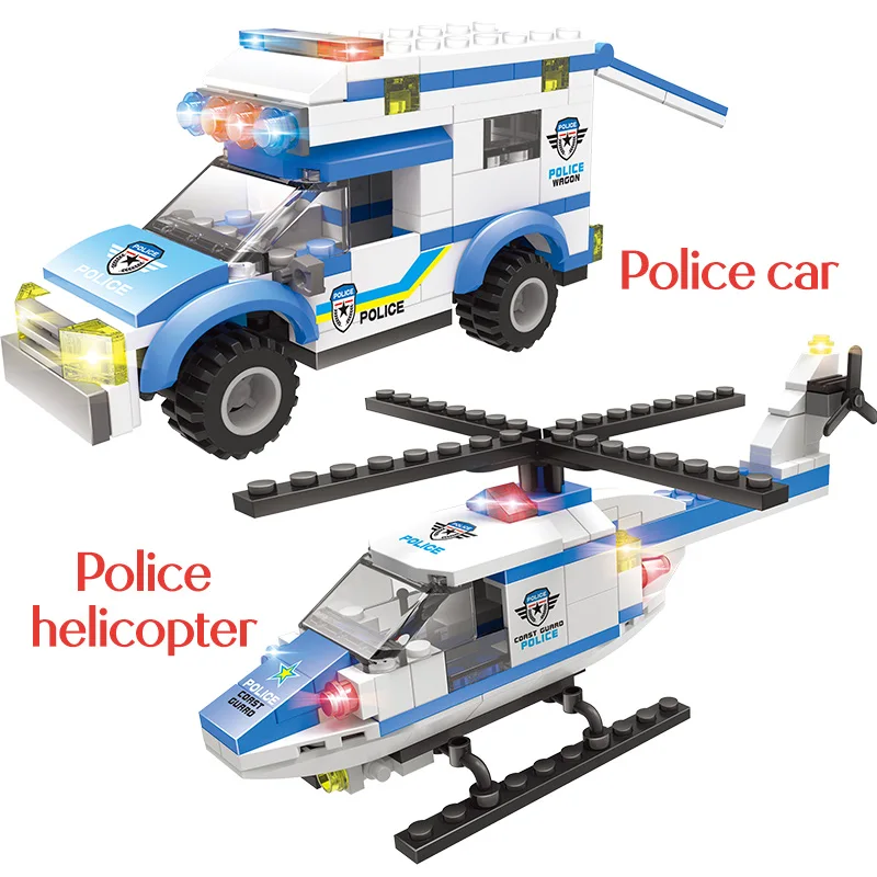 395PCS Vojaške, Policijske Postaje, Stavbe, Bloki Helikopter Avto Model Združljiv Mesto Swat Policija DIY Opeke Otroci Igrače
