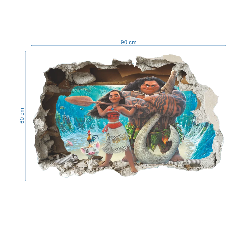 3d cartoon učinek Ocean romance moana maui vaiana zdrobljen stenske nalepke otroci sob za dekoracijo doma dekor nalepke diy zidana umetnosti