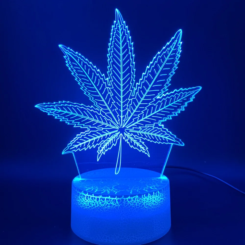 3D Iluzije Lučka Botanika Konoplje Marihuane Urad Bar Doma Dekoracijo Nočna Lučka USB ali baterijsko Napajanje Led Nočna Lučka