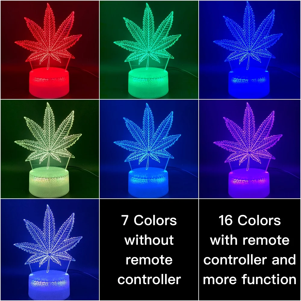 3D Iluzije Lučka Botanika Konoplje Marihuane Urad Bar Doma Dekoracijo Nočna Lučka USB ali baterijsko Napajanje Led Nočna Lučka