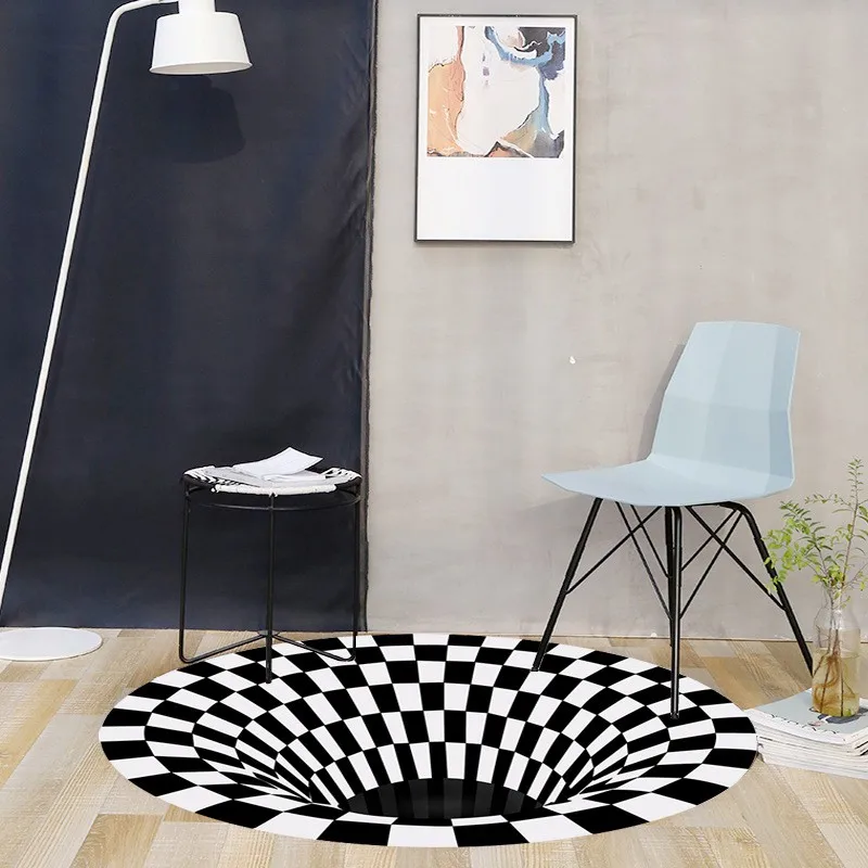 3D Iluzije Preprogo Črno Bel Geometrijske Čarobno Luknjo Design Fancy Talna Obloga Doma Dnevna Soba Dekoracijo Preprogo 40x40cm