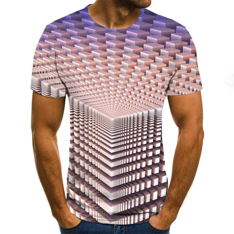 3D Kariran Harajuku Top Tri-dimenzionalni Spirala T-shirt O-Neck Majica Velikosti Ulične 2020 Poletje Casual Moški Moški XXS-6XL