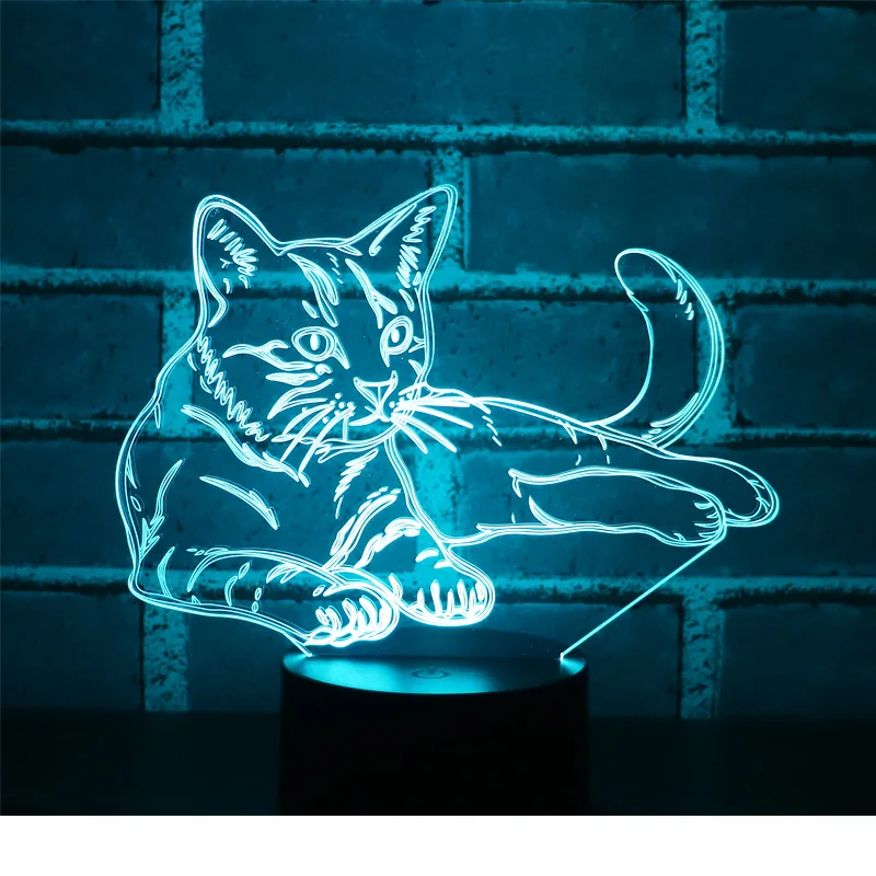 3D LED Nočna Lučka Prestige Opozorilo Mačka z 7 Barv Svetlobe za Dom Dekoracija Žarnice Neverjetno Vizualizacija Optične Iluzije