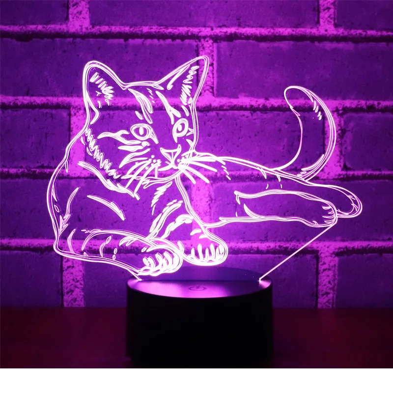 3D LED Nočna Lučka Prestige Opozorilo Mačka z 7 Barv Svetlobe za Dom Dekoracija Žarnice Neverjetno Vizualizacija Optične Iluzije