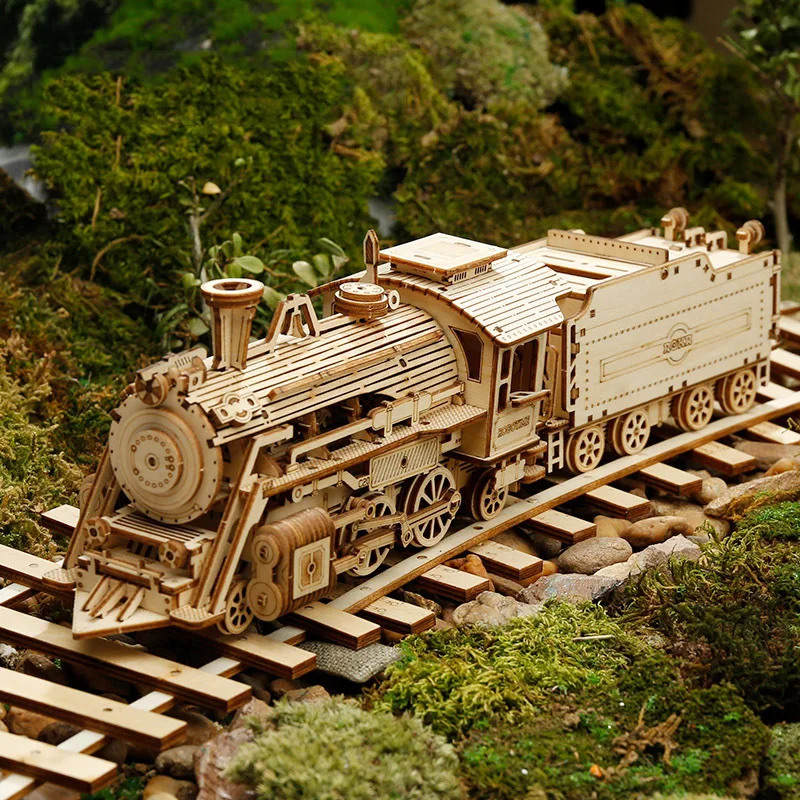 3D Lesene Puzzle Vlak Model DIY Leseni Vlak Igrača Mehanske vlak model komplet za Sestavljanje Modela Doma Dekoracijo Obrti