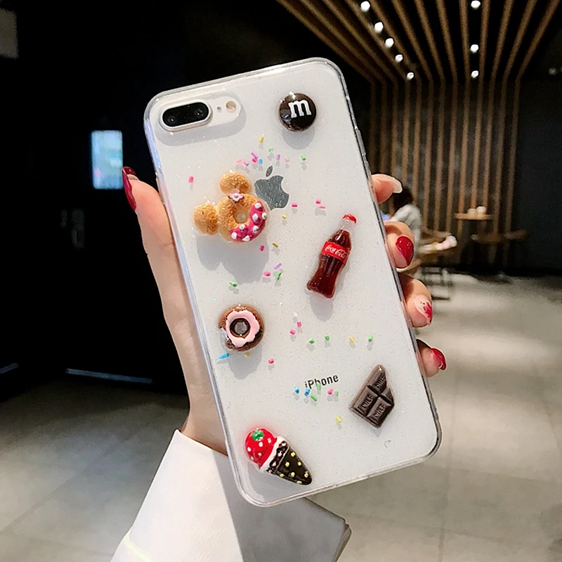 3D lindo claro macarrones, tarta de helado par iPhone X XR XS MAX 7 8 6Plus encantadora transparente de silicona suave brillo