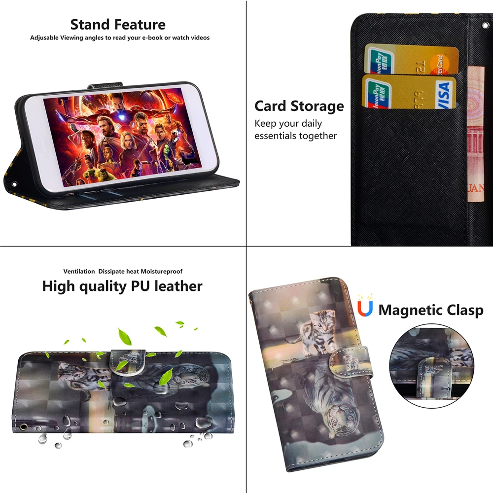 3D Luksuzni Denarnice Primeru Za Xiaomi Redmi Opomba 8 6 7S 7 8 Pro 6 6A 7 7A S2 Y2 Y3 6 K20 Pro Kritje Knjiga Flip Slog Mobilni Telefon Primerih
