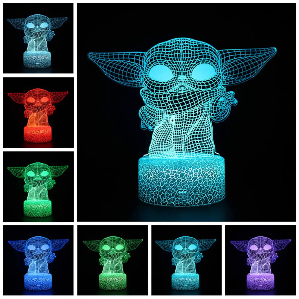 3D Lučka Star Wars Baby Yoda Slika Nočna za Sobi Doma Dekor Otroci Otrok Darilo za Rojstni dan Akril RGB Led Svetloba Night Star Wars