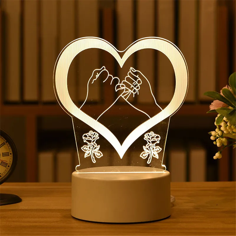 3D Lučka Vrtnica Srca Ljubezni, Zajec Medveda Akril LED Nočna Lučka Velikonočni Poroko Dekor namizne Svetilke Valentinovo Punca/žena Darilo