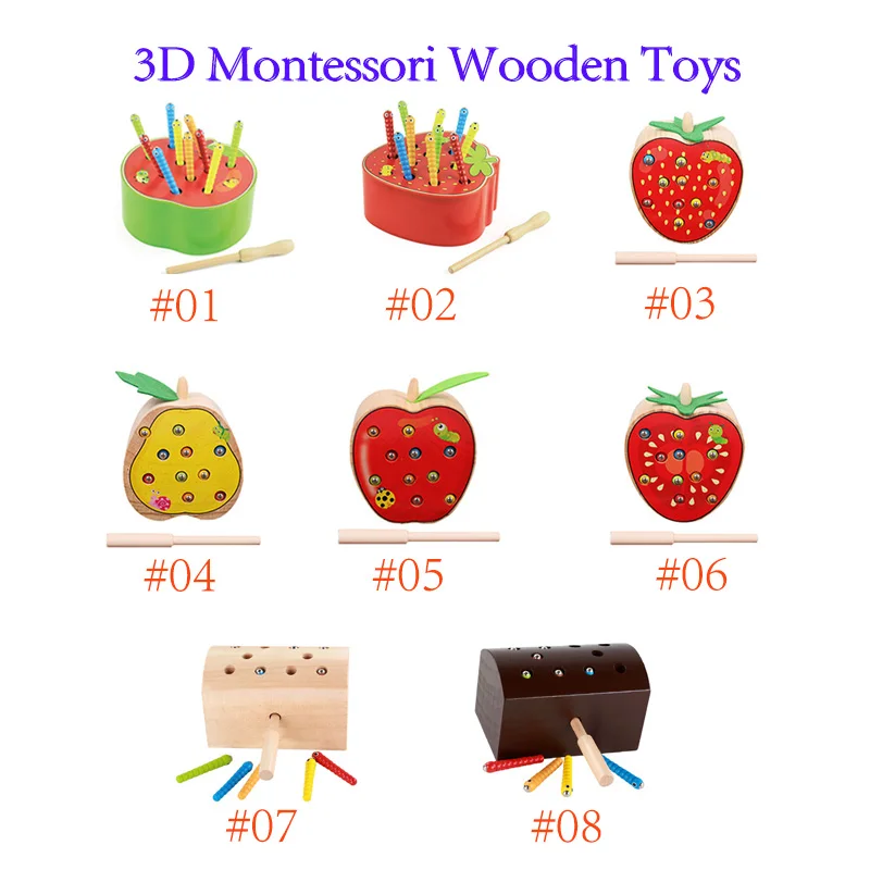 3D Montessori Lesene Igrače Žuželke Črv Igra Magnetni Ribolov Montessori Igre Magnetni Ulov Caterpillar Za otroka Božič Darilo