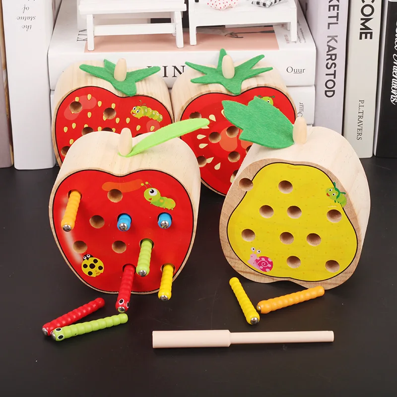 3D Montessori Lesene Igrače Žuželke Črv Igra Magnetni Ribolov Montessori Igre Magnetni Ulov Caterpillar Za otroka Božič Darilo
