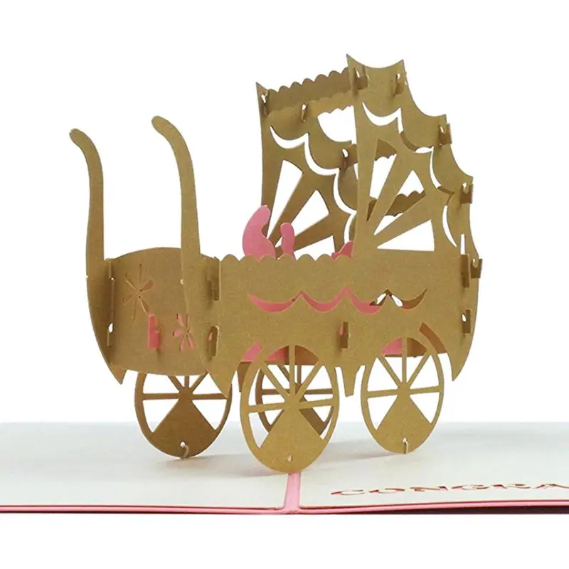3D Otroka v vozičku Kartico Pop up Rojstni dan Kartico Baby Darilo Ročno Kirigami Papir Umetnost Prazno 3D voščilnico(Baby Girl)