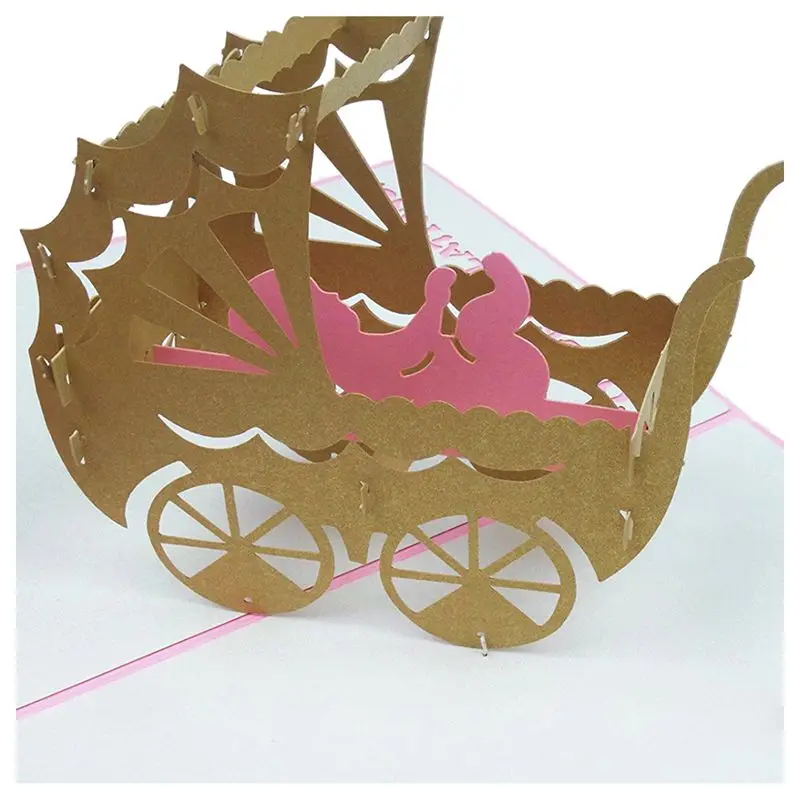 3D Otroka v vozičku Kartico Pop up Rojstni dan Kartico Baby Darilo Ročno Kirigami Papir Umetnost Prazno 3D voščilnico(Baby Girl)