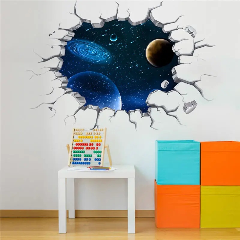 3D Prostor Planet Okno Stenske Nalepke Galaxy Star Zid Papir Umetnost Stensko Nalepko Dekorativni Otroci Odraščanja Fant, Spalnica, Dnevna Soba Dekor