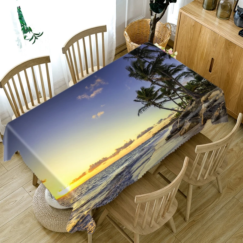 3D Seascape Plaži Kokosovo Drevo Vzorec Prtom Dustproof Zgostitev Bombaž Pravokotno/Okroglo Mizo Krpo za svate