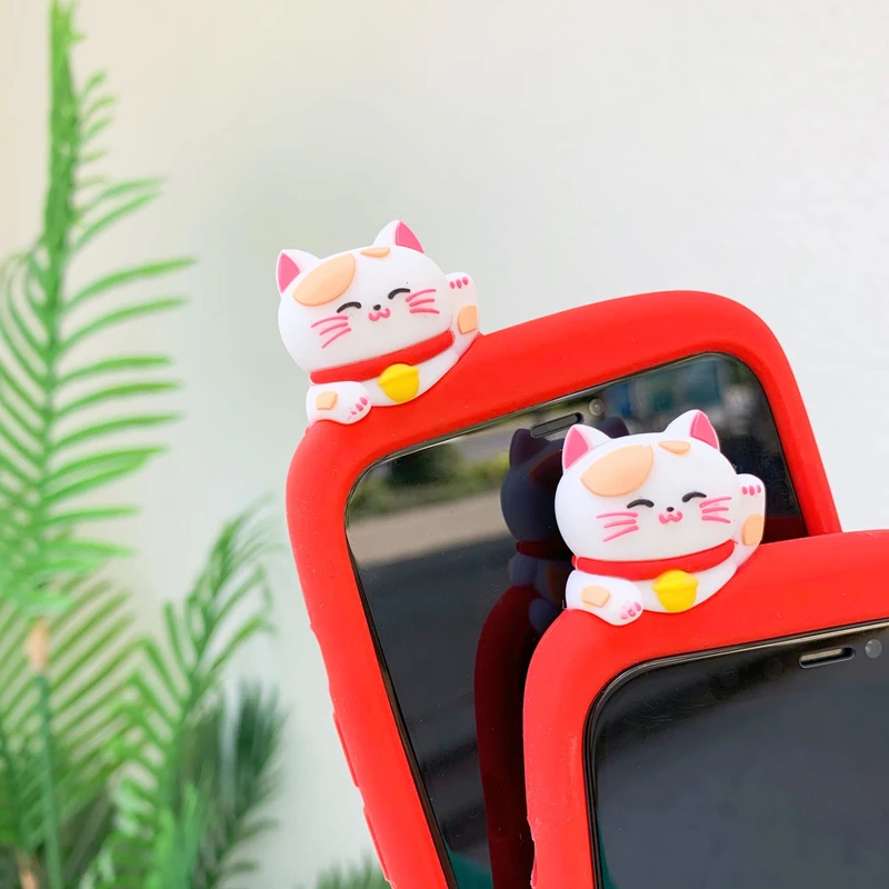 3D Srčkan Risanka Novo Leto Srečen Mačka Primeru za iPhone Mini 12 11 Pro XS Max XR X SE 2020 Mehki Silikonski Pašček Visi Vrv Pokrov