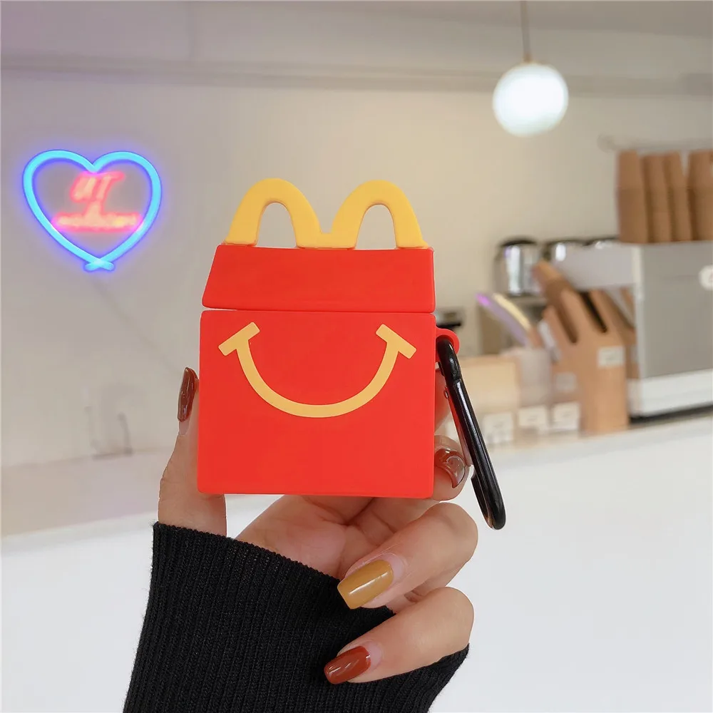 3D Srčkan zaščitni Pokrov Za Airpods McDonald ' s hamburger Piščanec Polje Slušalke Primerih Za Airpods 1/2 Smešno Silikonski Slušalke lg