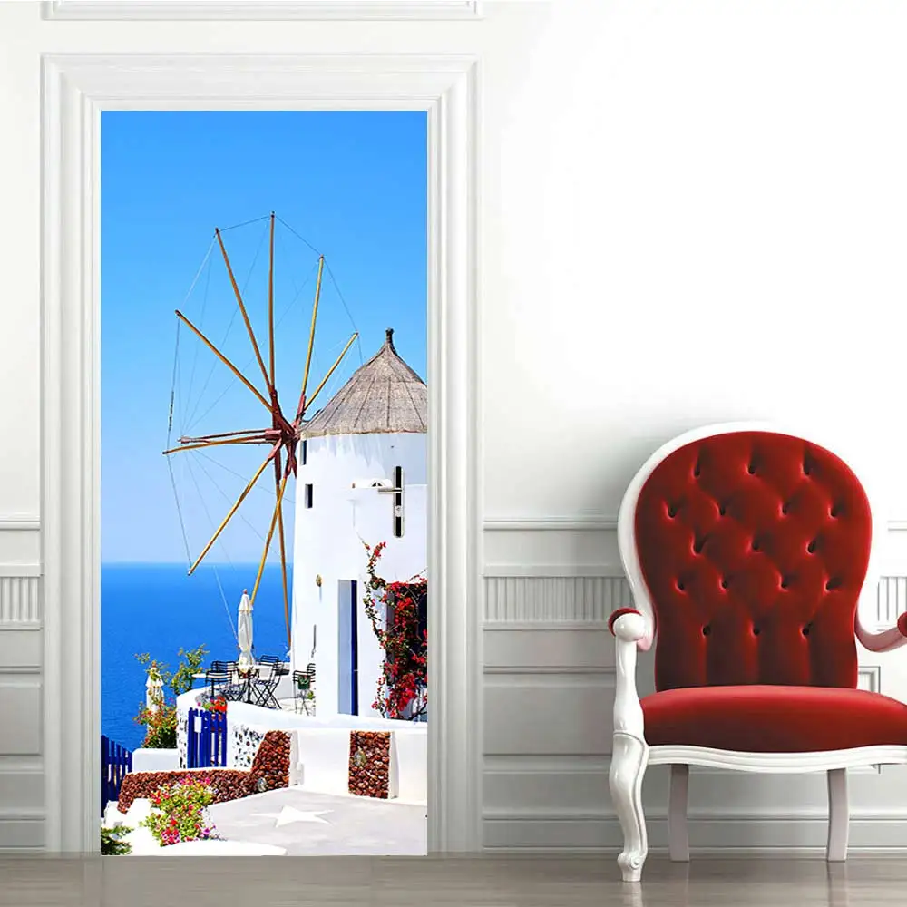3D ustvarjalne Santorini vrata nalepke, stenske nalepke, samolepilne, izmenljive nepremočljiva